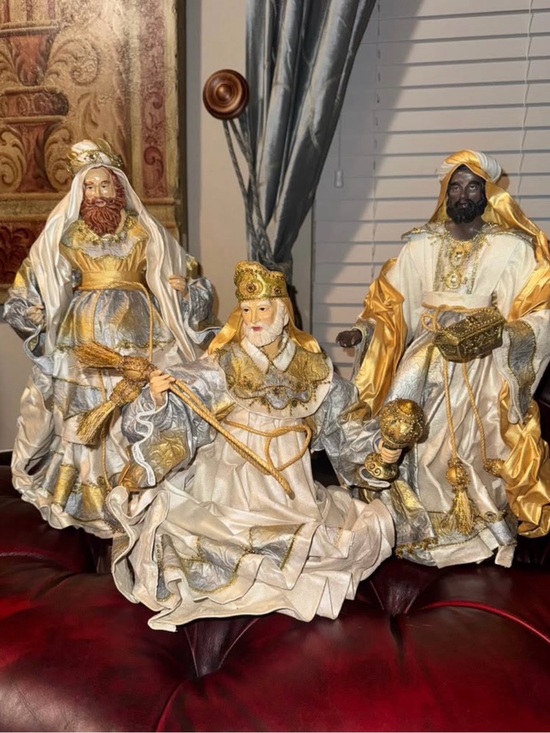 Other - 20” Elegant Three Wise Men Nativity Figures – Gold & Ivory Christmas Décor Set